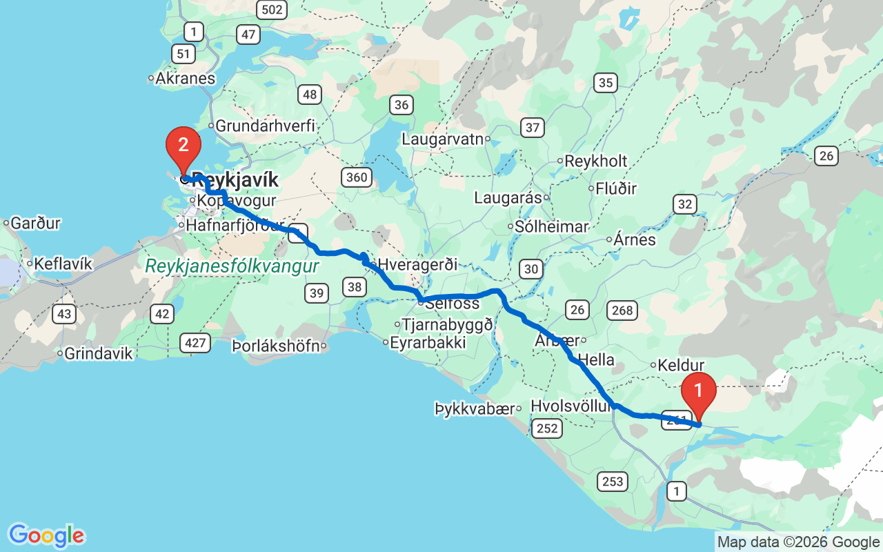 Driving map — Day 7 — Reykjavík