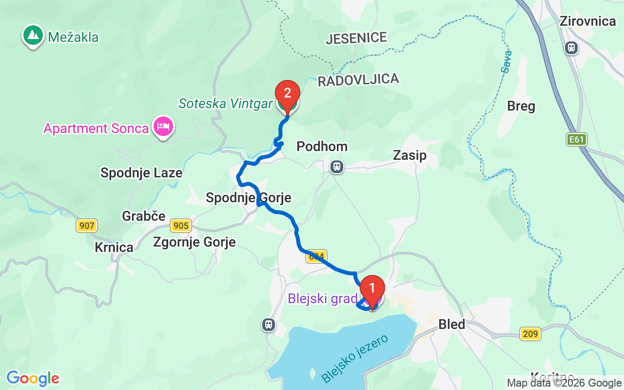 Driving map — Vintgar Gorge, Triglav National Park