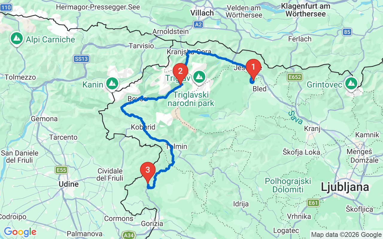 Driving map — Soča Valley and Trenta