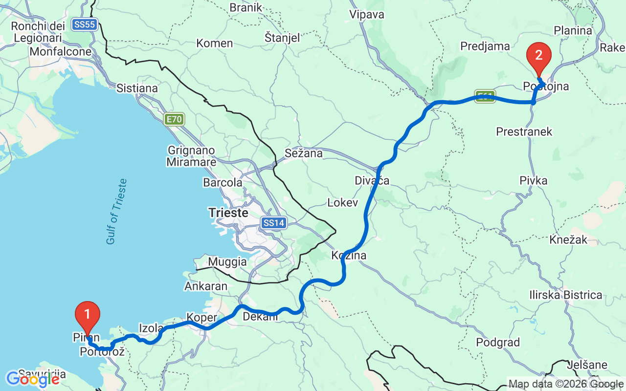 Driving map — Postojna Cave