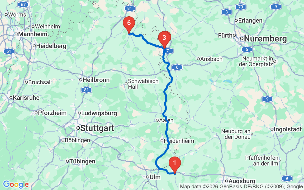 Driving map — Rothenburg ob der Tauber, Franconia